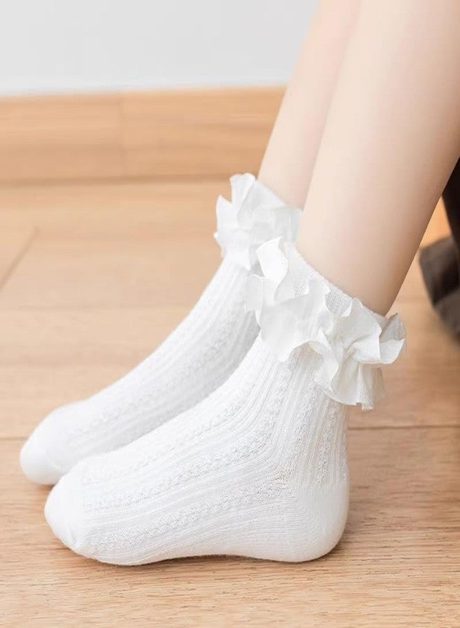 Zando Toddler Girl Socks 3T-4T Ruffle Socks for Girls Baby Girl Socks Girls Frilly Lace Dress Socks Girls Crew Socks Kids Cotton Ankle Socks for Toddler Girls Socks 1-3 Years White/Pink/Purple - Image 3