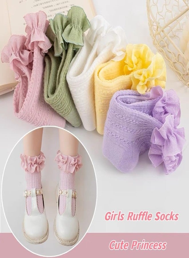 Zando Toddler Girl Socks 3T-4T Ruffle Socks for Girls Baby Girl Socks Girls Frilly Lace Dress Socks Girls Crew Socks Kids Cotton Ankle Socks for Toddler Girls Socks 1-3 Years White/Pink/Purple - Image 5