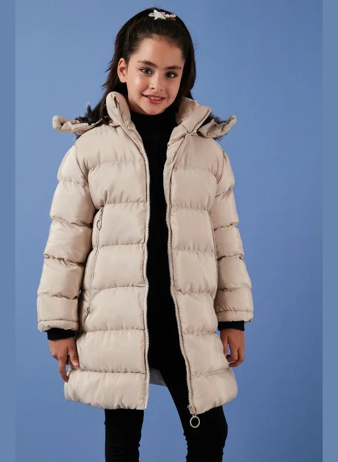 Lela Lela Plush Lined Faux Fur Collar Detachable Hooded Winter Coat for Girls 5766038