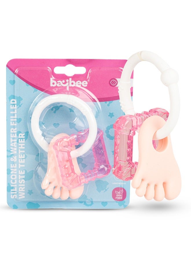 Baybee Silicone Teether for baby, BPA Free 100% Food Grade Silicone Teether for Babies to Soothe their gums, Easy to Grasp Chew, Teething toy, Teether for 6 to 12 months Baby Infant (White Pink) - Image 1