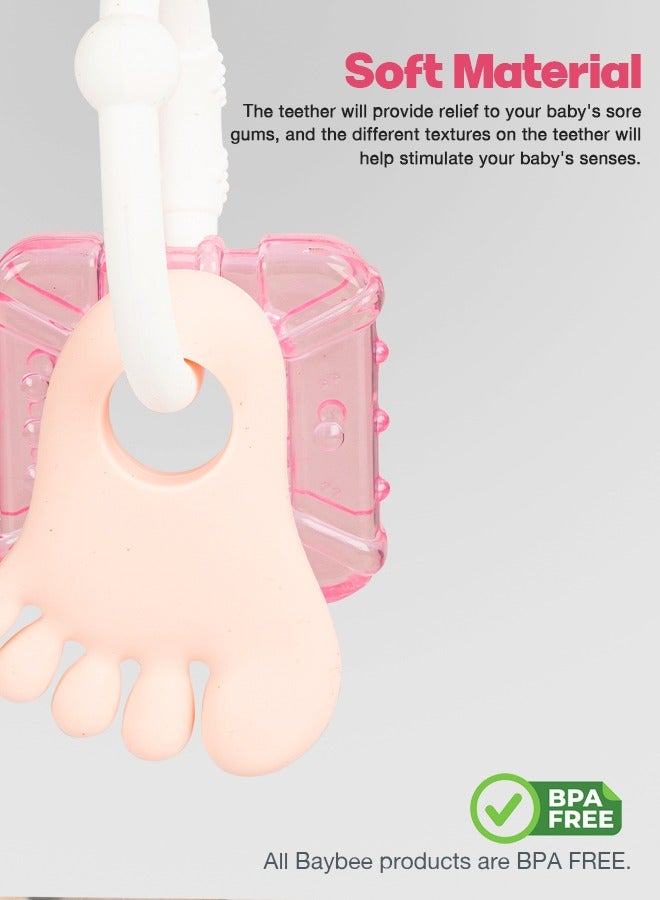 Baybee Silicone Teether for baby, BPA Free 100% Food Grade Silicone Teether for Babies to Soothe their gums, Easy to Grasp Chew, Teething toy, Teether for 6 to 12 months Baby Infant (White Pink) - Image 4