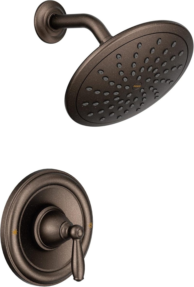 Moen Brantford Oil Rubbed Bronze Shower Trim Kit featuring EcoPerformance Wide Rain Shower Head and Traditional Shower Lever Handle PosiTemp Valve Required T2252EPORB - Image 1