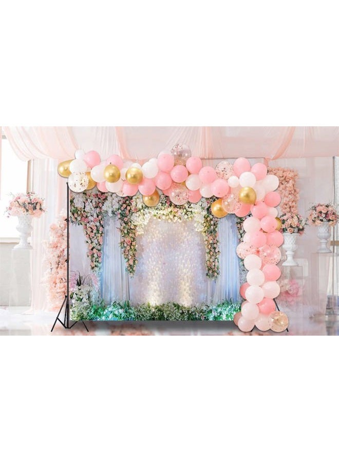 shensu Vinyl 10x8ft Wedding Backdrops for Photography White Stage Curtain Decorated with Pink Rose Flowers Photography Background Adults Portrait Parties Anniversary Decor Photo Studio Props - Image 5