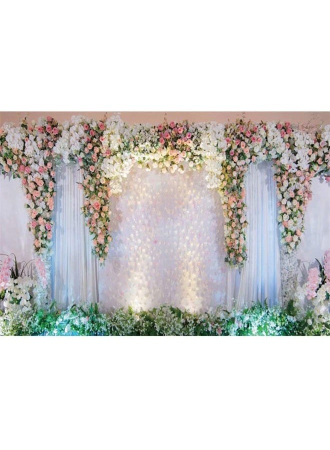 shensu Vinyl 10x8ft Wedding Backdrops for Photography White Stage Curtain Decorated with Pink Rose Flowers Photography Background Adults Portrait Parties Anniversary Decor Photo Studio Props - Image 1