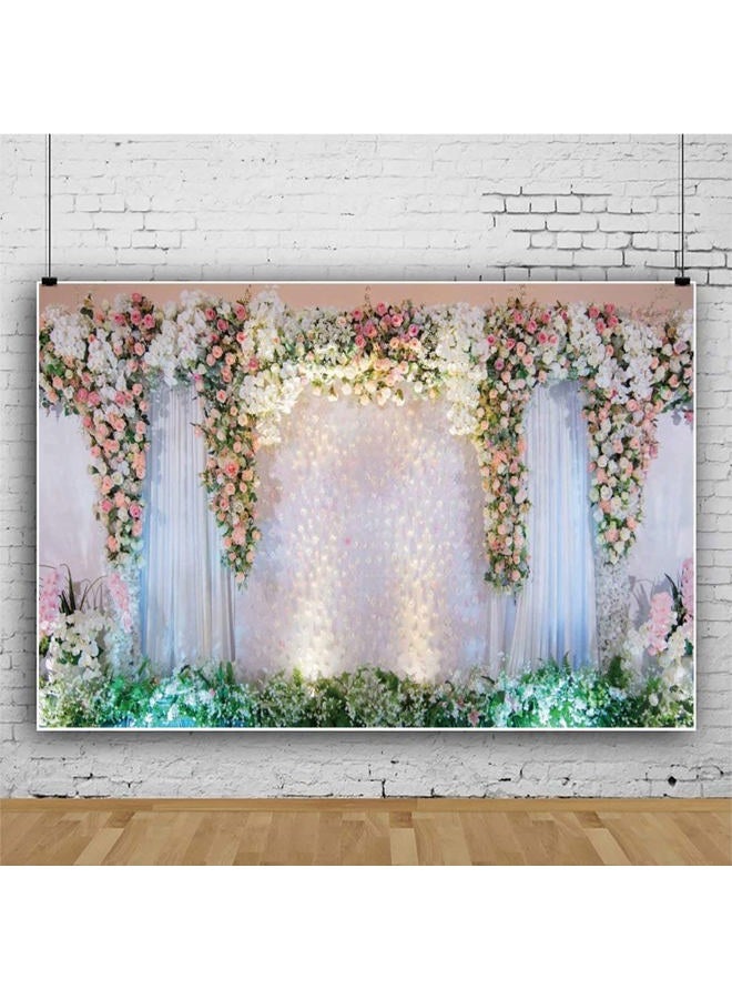 shensu Vinyl 10x8ft Wedding Backdrops for Photography White Stage Curtain Decorated with Pink Rose Flowers Photography Background Adults Portrait Parties Anniversary Decor Photo Studio Props - Image 2
