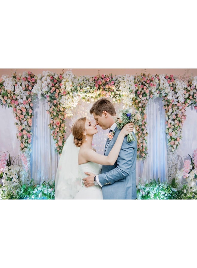 shensu Vinyl 10x8ft Wedding Backdrops for Photography White Stage Curtain Decorated with Pink Rose Flowers Photography Background Adults Portrait Parties Anniversary Decor Photo Studio Props - Image 3