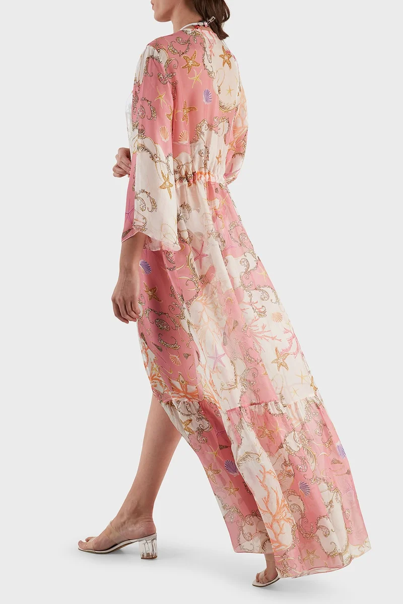 GUESS Silk Blended Patterned Tie Detailed Kimono Long Pareo Women's Pareo E3GK09WE550 P63W