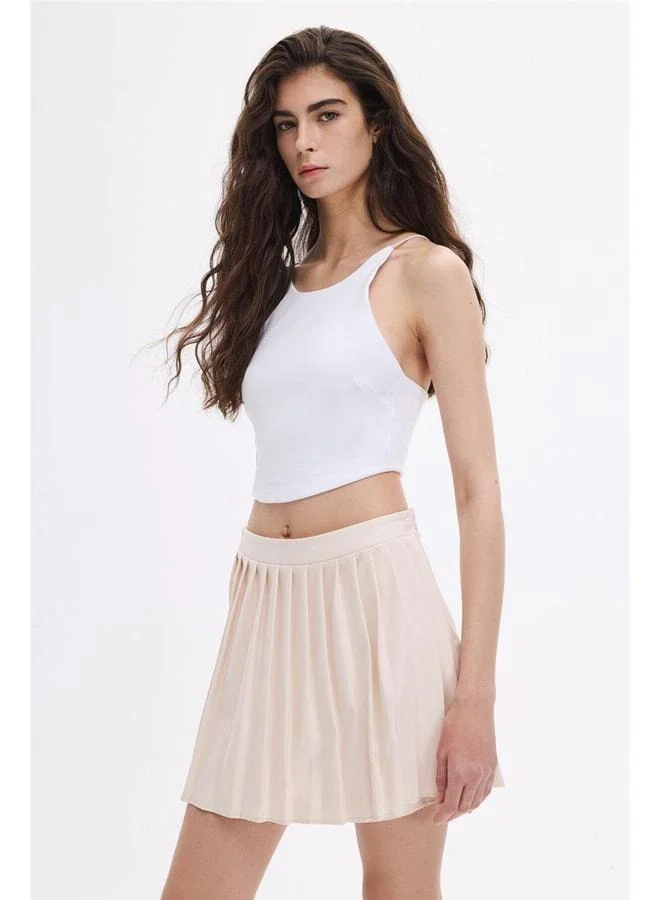 Sherin Beige Pleated Short Skirt.
