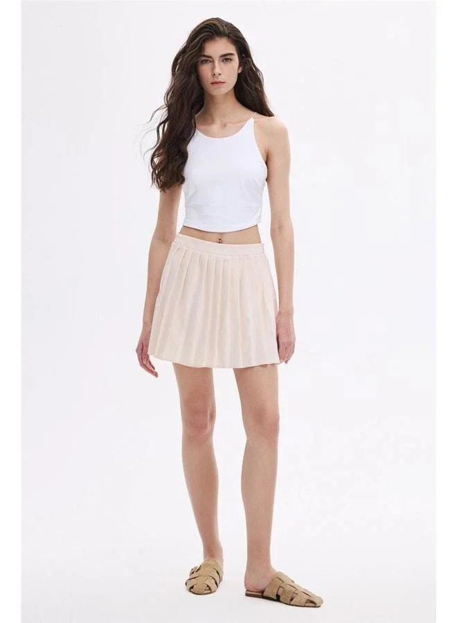 Sherin Beige Pleated Short Skirt.