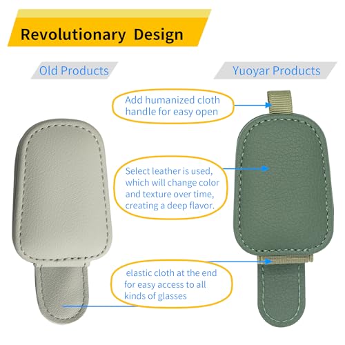 Yuoyar Sunglass Holder for Car Magnetic Leather Sunglasses Holder and Ticket Card Clip Car Visor Accessories 2 Packs Green - Image 3
