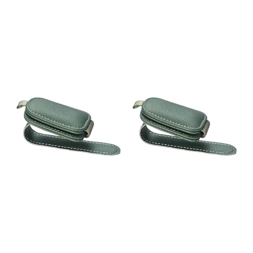 Yuoyar Sunglass Holder for Car Magnetic Leather Sunglasses Holder and Ticket Card Clip Car Visor Accessories 2 Packs Green - Image 1