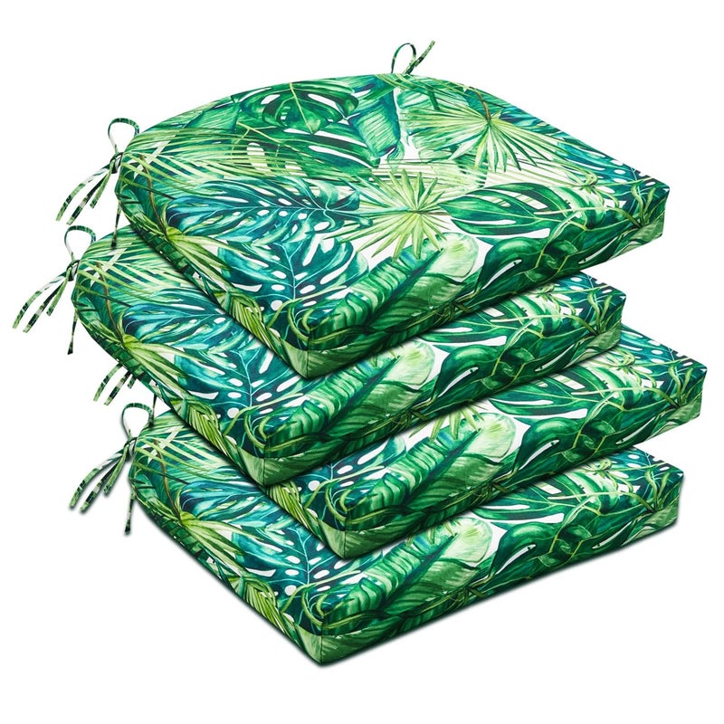 downluxe Outdoor Chair Cushions Set of 4 for Patio Furniture WaterResistant Patio Chair Cushions with Ties High Density Foam Outdoor Seat Cushion 17 X 16 X 2 Palm Leaves - Image 2