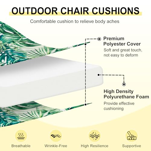 downluxe Outdoor Chair Cushions Set of 4 for Patio Furniture WaterResistant Patio Chair Cushions with Ties High Density Foam Outdoor Seat Cushion 17 X 16 X 2 Palm Leaves - Image 3