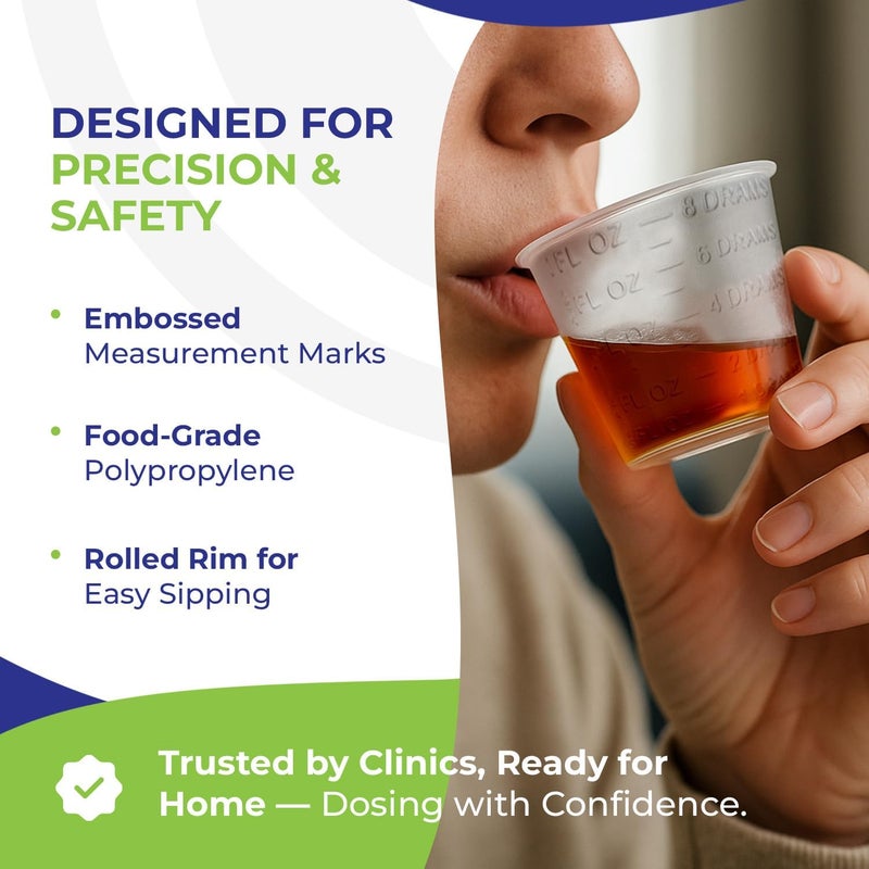 CARE PLUS Disposable Medicine Cups (100 Count - 1 oz) – Sturdy Plastic Measuring & Dosing Cups with Easy-to-Read Embossed Measurement – 30ml Med Cups for Pills, Liquid Medication, Mixing, Paint & More - Image 3