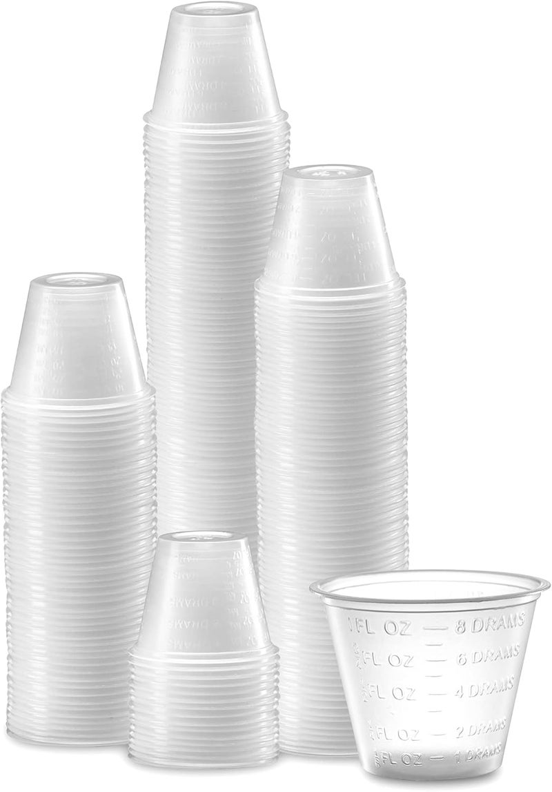 CARE PLUS Disposable Medicine Cups (100 Count - 1 oz) – Sturdy Plastic Measuring & Dosing Cups with Easy-to-Read Embossed Measurement – 30ml Med Cups for Pills, Liquid Medication, Mixing, Paint & More - Image 1