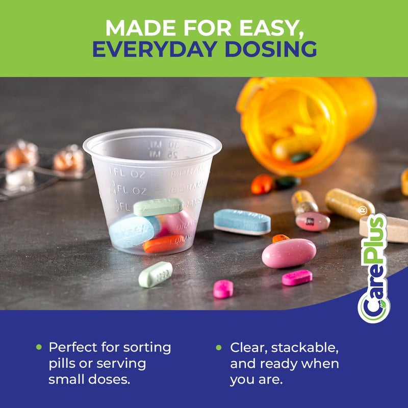 CARE PLUS Disposable Medicine Cups (100 Count - 1 oz) – Sturdy Plastic Measuring & Dosing Cups with Easy-to-Read Embossed Measurement – 30ml Med Cups for Pills, Liquid Medication, Mixing, Paint & More - Image 5