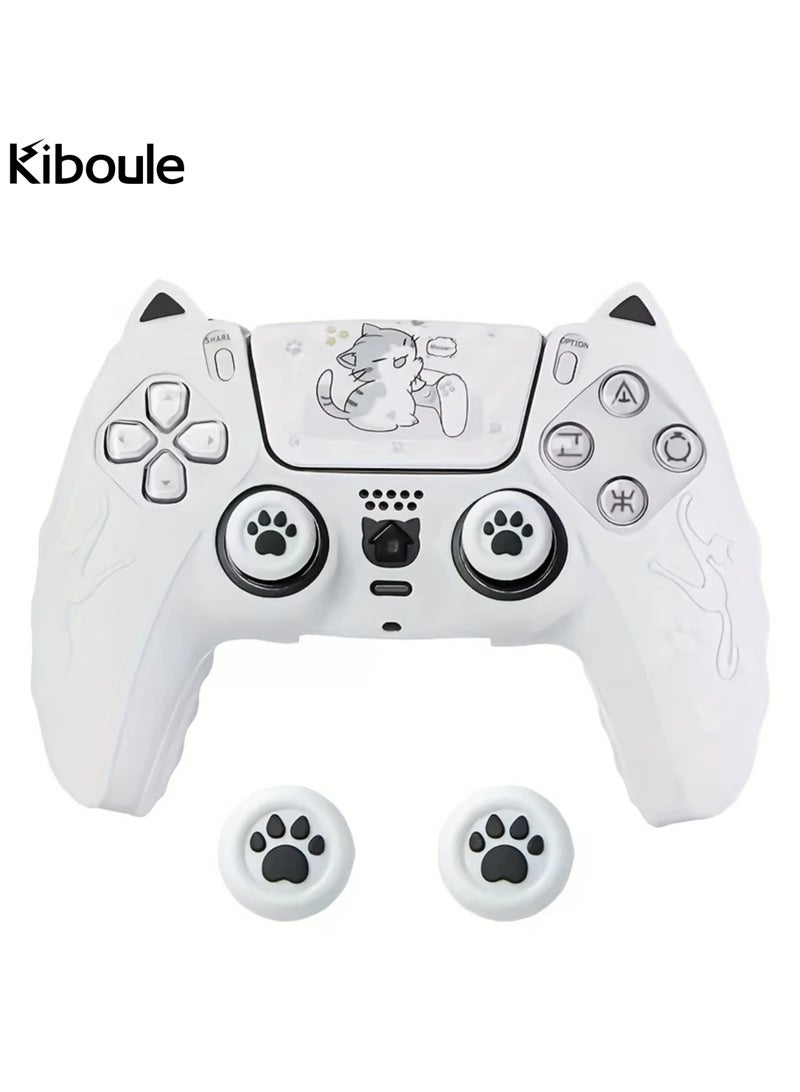 Kiboule Cute Cat Paw PS5 Controller Skin Set,Anti-Slip Silicone Protective Cover Skin Case for PS5 Wireless Controller with 2 Thumb Grip Caps and 1 Sticker - White  - Image 1