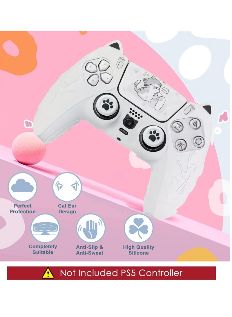 Kiboule Cute Cat Paw PS5 Controller Skin Set,Anti-Slip Silicone Protective Cover Skin Case for PS5 Wireless Controller with 2 Thumb Grip Caps and 1 Sticker - White  - Image 2