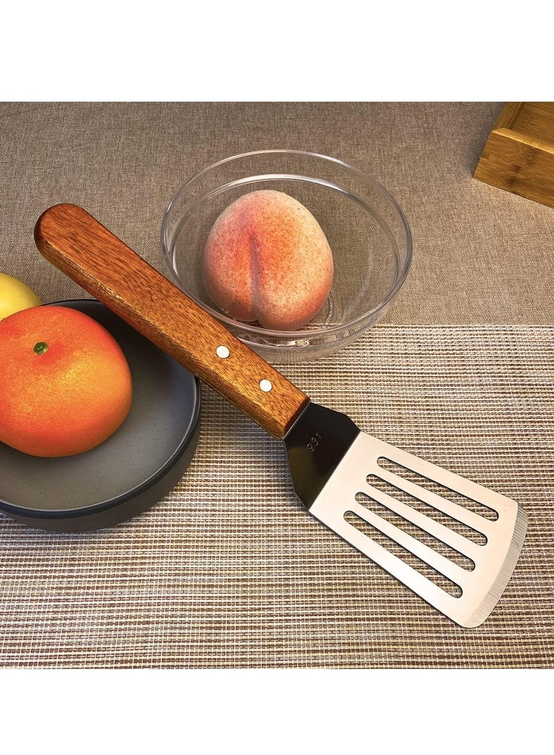 Sylqvxh 2Pcs Metal Spatulas Set, Metal Spatula for Cast Iron Skillet, Cooking Utensils Fish Egg Grill Spatula Stainless Steel Slotted Spatula, Wok Flat Top Small Metal Spatula Turner with Wood Handle - Image 4