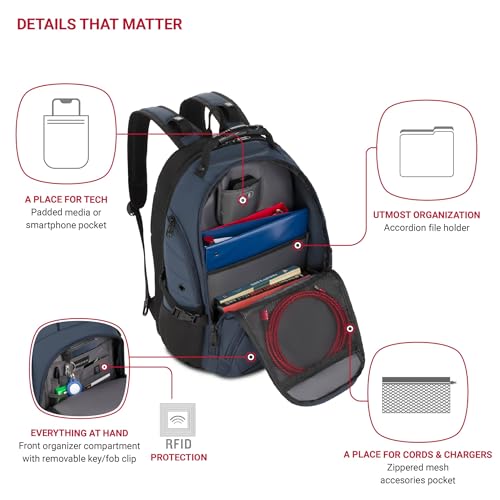 SWISSGEAR حقيبة ظهر لابتوب SwissGear 1900 Scansmart TSA 17 بوصة، توت، 19 بوصة - Image 4
