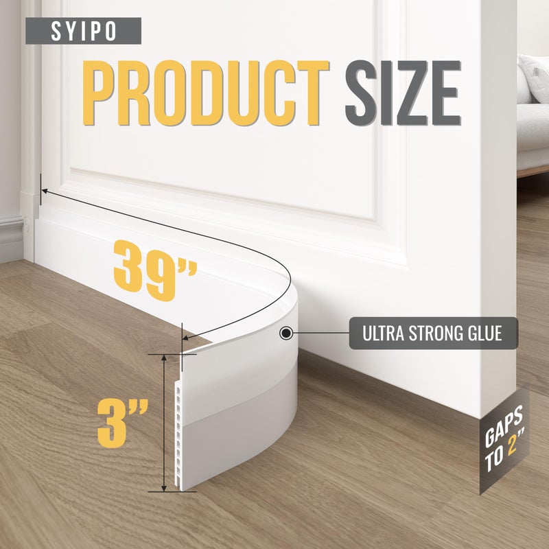 SYIPO Door Draft Stopper for Huge Gapï¼Œ3" W x 39" L Adjustable Widened Under Door Seal for Exterior/Interior Doorsï¼ŒUnder Door Draft Blocker Soundproof/Insulator Door Sweep Weather Strippingï¼Œ1 Pack White - Image 2
