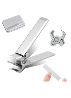 SYOSI Nail Clippers for Men Thick Toenails, 13mm Wide Jaw Opening, Toenail Clippers with Sharp Curved Blade, Heavy Duty Fingernail Clipper for Seniors Elderly, Button Lock, Silver, Birthday, Holiday Gift  - Image 1