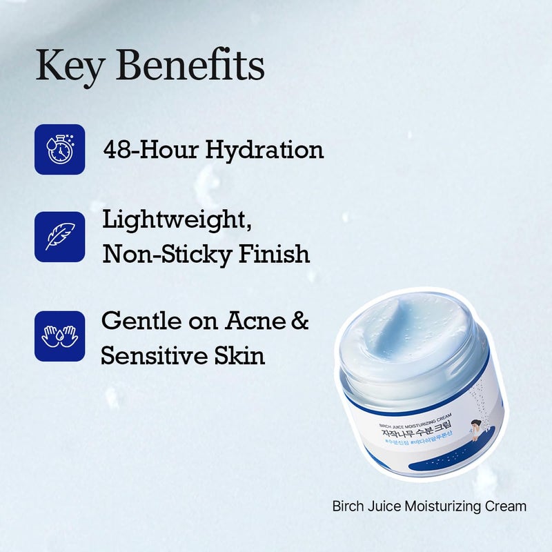 ROUND LAB Birch Juice Moisturizing Cream 2.7 Fl Oz, 48-Hour Deep Hydrating Face Moisturizer with Birch Sap & Vita Hyaluronic Acid for Acne-Prone Skin, Reduces Sebum, Oil, Blackheads, Korean Skin Care - Image 3