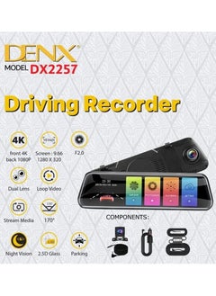 Denx DENX DX2257 4K Dash Cam with 10-Inch Touch Screen, Advanced Night Vision, and 170 Degree Dot Lens for High-Quality Recording and Backlighting  - Image 5