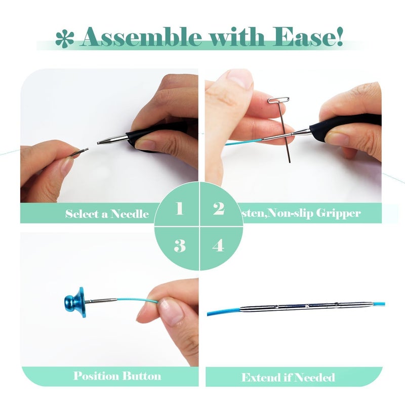 Yarniss Stainless Steel Circular Knitting Needle with Case,11 Size Interchangeable Knitting Needles with Rotating Cables 2.0~5.0mm,4.92-Inch Lace Knitting Needles Set - Image 3