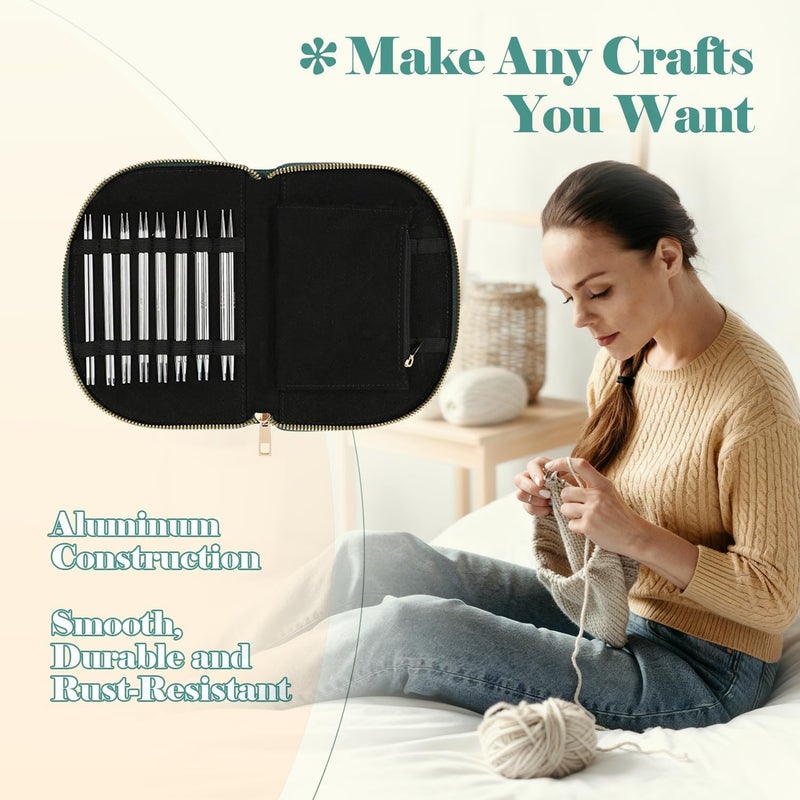Yarniss Stainless Steel Circular Knitting Needle with Case,11 Size Interchangeable Knitting Needles with Rotating Cables 2.0~5.0mm,4.92-Inch Lace Knitting Needles Set - Image 5
