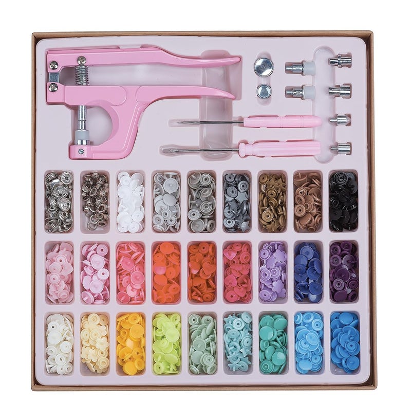 LBTEE Plastic Snap Fastener Kit, Plastic and Metal Snap Buttons with Snaps Pliers Set, 270 Sets Resin and Metal Snap Buttons for Sewing and Crafting (Pink) - Image 1