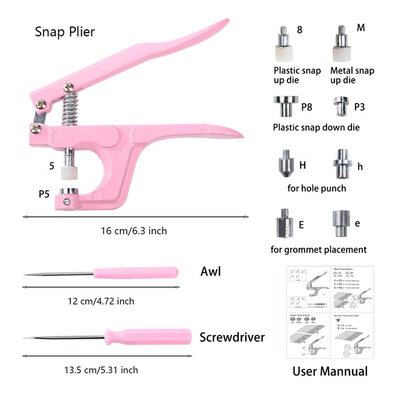 LBTEE Plastic Snap Fastener Kit, Plastic and Metal Snap Buttons with Snaps Pliers Set, 270 Sets Resin and Metal Snap Buttons for Sewing and Crafting (Pink) - Image 5