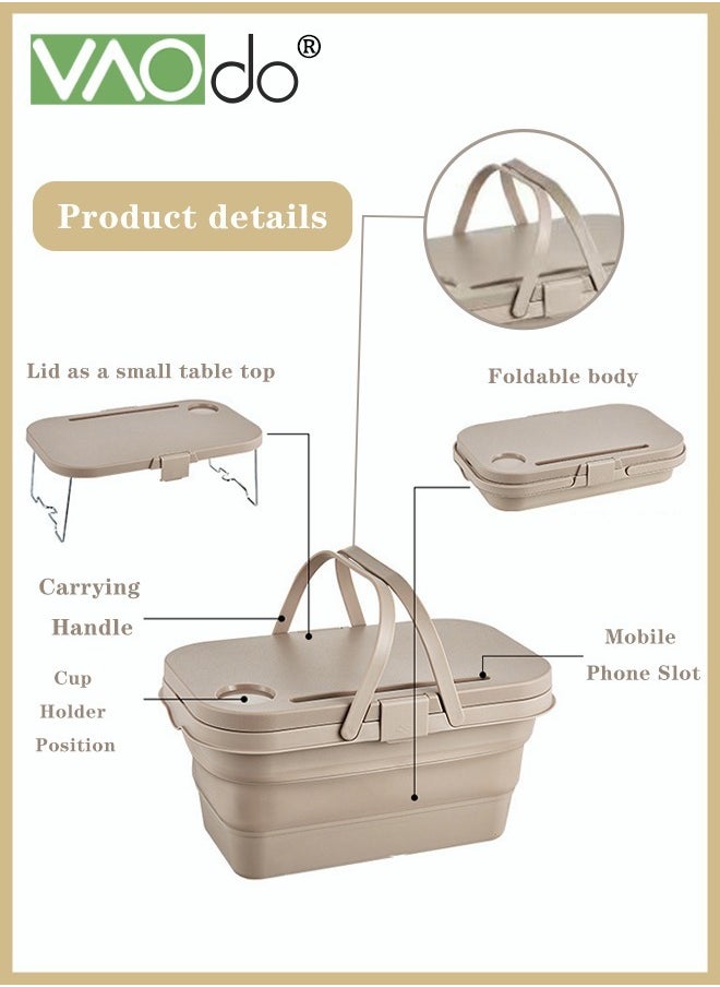 Multifunctional With Portable Picnic Basket Outdoor Picnic Large Capacity Foldable Storage Basket With Table Portable Storage Basket
