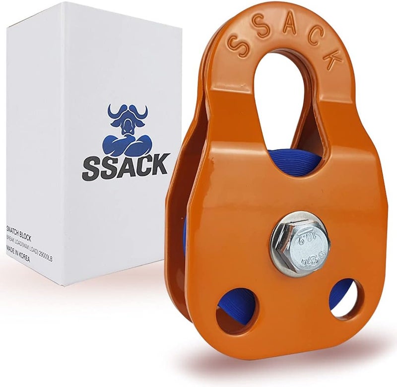 SSACK Store Snatch Block for Winches Synthetic Rope Snatch Pulley Block Max Load 29,000 lbs (Orange) - Image 1