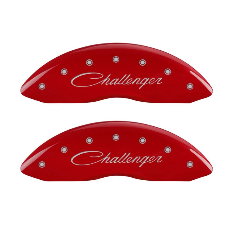 MGP Caliper Covers  Brake Caliper Covers for 20112023 Dodge Challenger  20112023 Dodge Charger Requires Dual Piston Front Caliper Front and Rear Set  Engraved Cursive CHALLENGER Logo Red