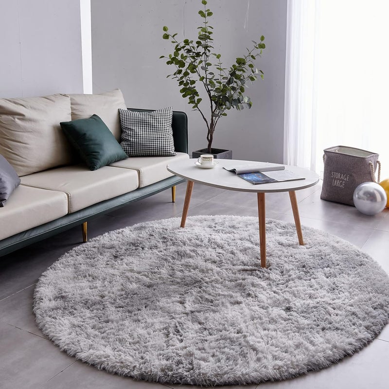 FJZFING Ultra Soft Light Grey Modern Plush Round Rug for Kids Room, Fluffy Shaggy Long Pile Circular Rug for Children's Room, Soft Long Pile Circular Rug for Kids Room, - Image 2