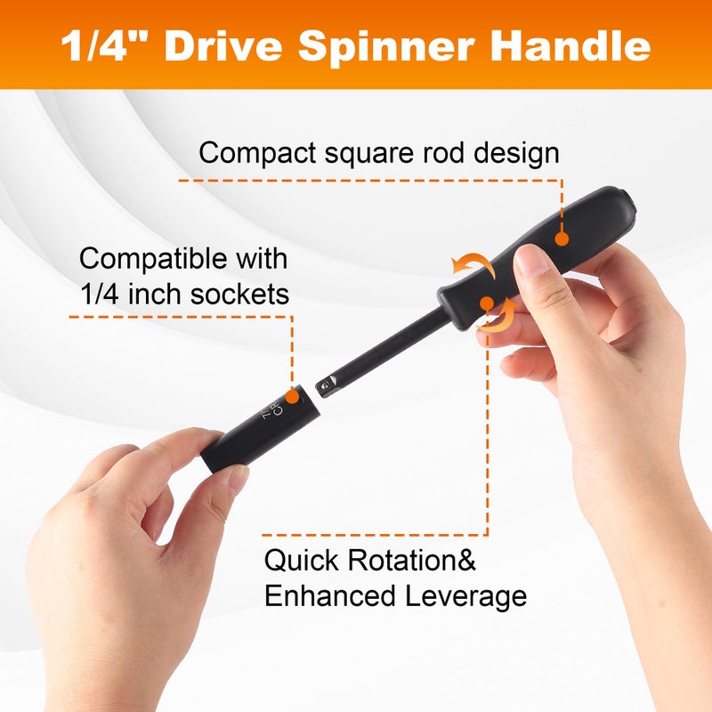 Reniteco 13-Piece 1/4"" Drive Socket Set  Sae (3/16""- 11/32"")  Deep Sockets  72-Tooth Ratchet Wrench  Drive Spinner Handle  6 Point Design  Cr-V - Image 4