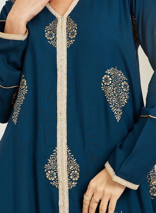 Amirah Women Navy Blue Foil Print A-Line Jalabiya - Image 4