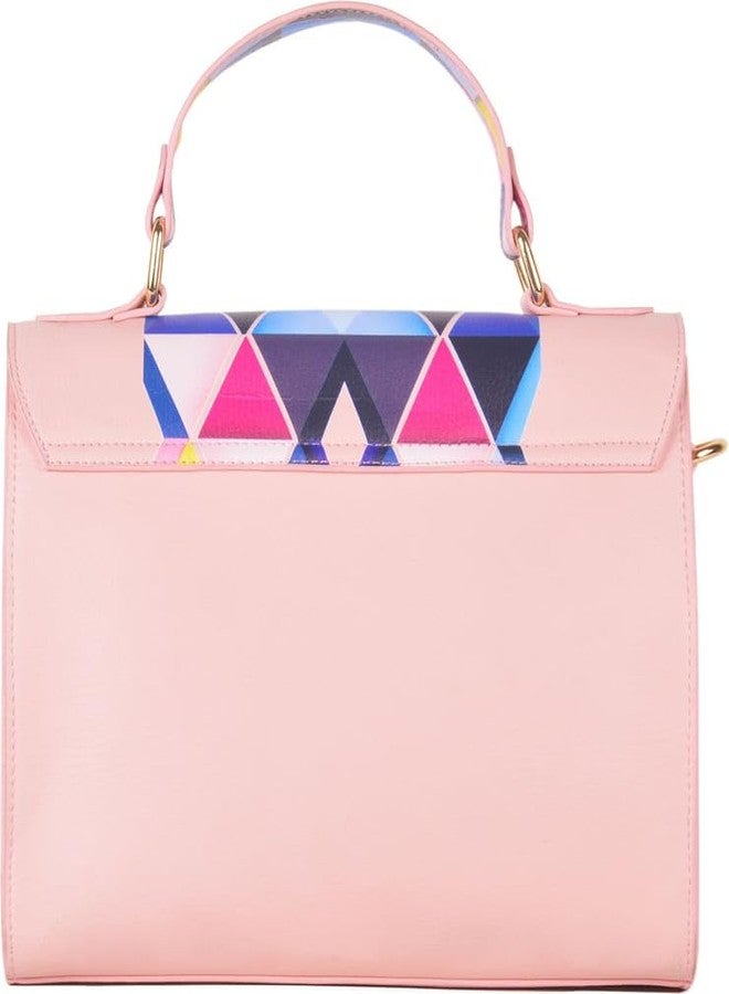 JAV Pink Geometric Print Handbag for Women | Structured Faux Leather Satchel with Top Handle & Detachable Sling Strap - Image 2