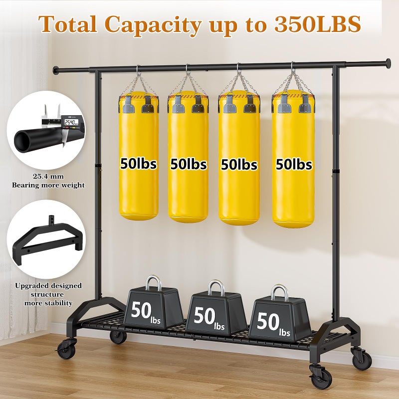 Wiracks Heavy Duty Clothes Rack for Hanging Clothes 350lbs Clothing Rack 3" industrial Wheels 51 to 71" W x 16.53" D x 65" to 71" H Adjustable Rolling Clothes Rack Coat Rack Garment Rack Black - Image 3