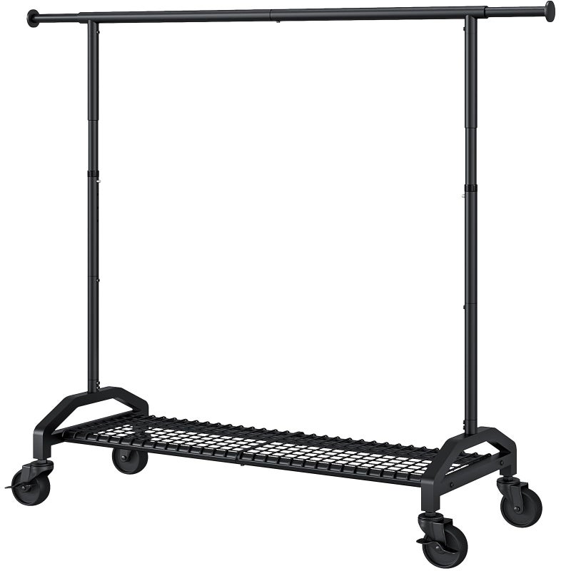Wiracks Heavy Duty Clothes Rack for Hanging Clothes 350lbs Clothing Rack 3" industrial Wheels 51 to 71" W x 16.53" D x 65" to 71" H Adjustable Rolling Clothes Rack Coat Rack Garment Rack Black - Image 1