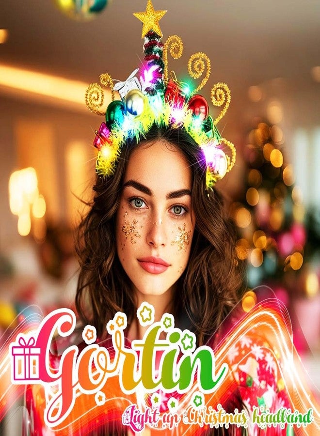 GORTIN Christmas Light up Headband LED Christmas Ball Headpiece Glowing Hair Band Xmas Holiday Hair Accessories for Women - Image 4