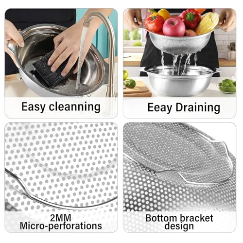 POPGRADE Extra Large 5.5QT Stainless Steel Colander, Large Capacity Rice Colander with Mixing Bowl, Rice Strainer for Vegetables, Fruit, Spaghetti, Pasta Strainer, Dishwasher Safe(2PC) - Image 4