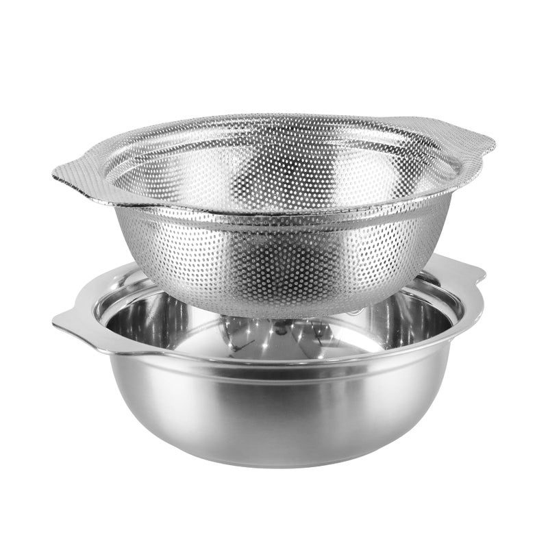 POPGRADE Extra Large 5.5QT Stainless Steel Colander, Large Capacity Rice Colander with Mixing Bowl, Rice Strainer for Vegetables, Fruit, Spaghetti, Pasta Strainer, Dishwasher Safe(2PC) - Image 2