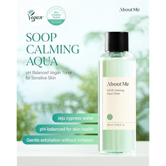ABOUT ME SOOP Calming Aqua Toner – Korean 90.6% Jeju Cypress Water pH Balancing Toner for All Skin Types – Daily Gentle Exfoliation with Mandelic Acid & Centella – Korean Skin Care – 6.59oz, 195ml - Image 2