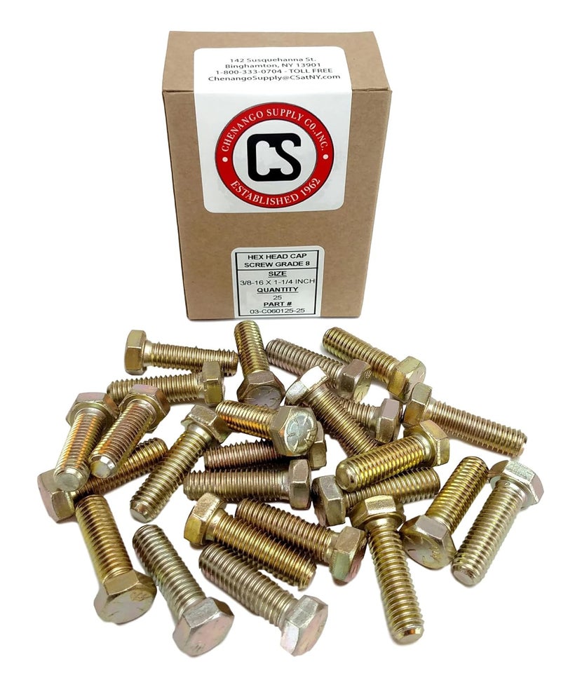 Chenango Supply 3/8-16 x 1-1/4" Hex Head Bolts, Grade 8 (3/4" to 4" Lengths in Listing) Hex Head Cap Screws (3/8-16x1-1/4 (25 pcs)) - Image 2