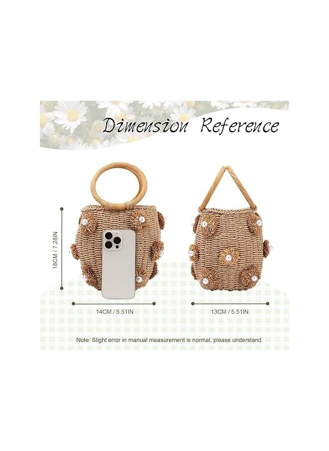 Loquat Straw Beach Bag for Women Summer Beach Cylinder Shoulder Handbag Handwoven Clutch Purse with Removable Straps  - Image 2