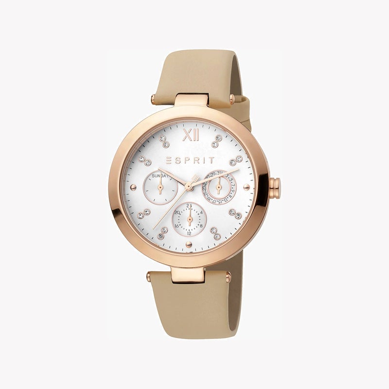 ESPRIT Women's Beige Leather Watch, Silver Dial|ES1L213L0025 - Image 1
