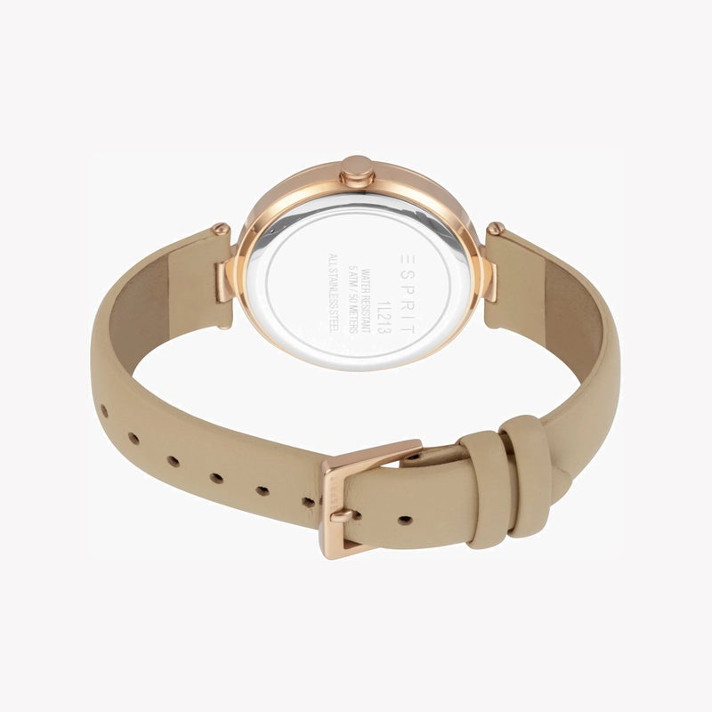ESPRIT Women's Beige Leather Watch, Silver Dial|ES1L213L0025 - Image 3