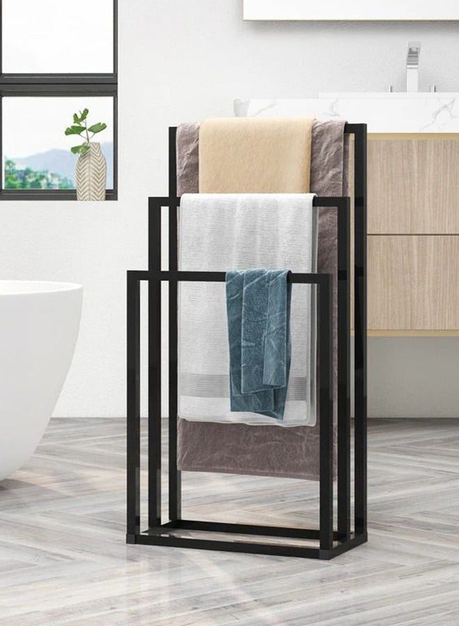 3-Layer Metal Folding Towel Rack, Freestanding Ladder Towel Holder, Large Capacity Towel Drying Rack, Anti-rust Coating Drying Stand, Bathroom Bath Organizer Rack for Bathroom & Laundry Room  - Image 1